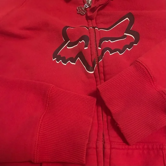 Size Fox Red Zippered Hoodie with Fox Logo Vintage - Picture 9 of 11